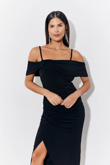 Black Magic Sculpting Strappy Bardot Midi Dress
